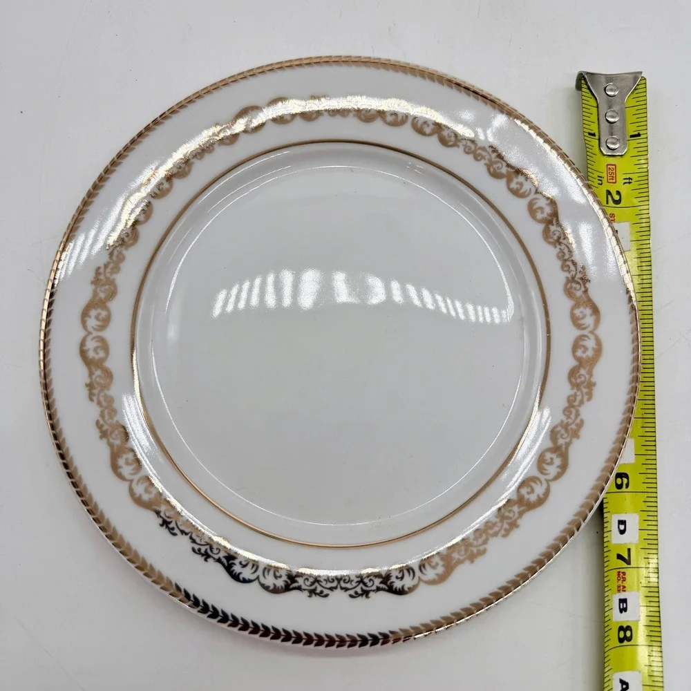 Dennis Basso 8pc Plate Set Gold White Ceramic Buffet Dessert Plates‎ New